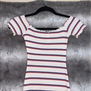 White dress with Blue/Red Stripes<3